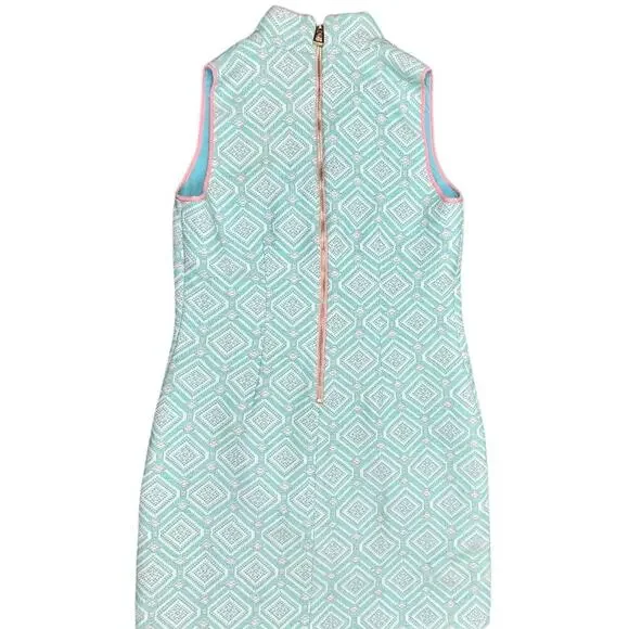 Sail to Sable Mint Green Pink Jacquard Woven Mini Shift Dress Sleeveless Small - Picture 3 of 5